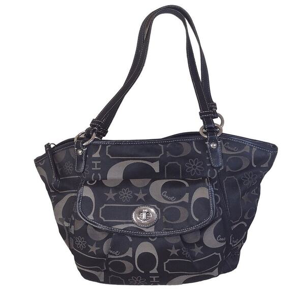 Coach Handbags - Coach LEAH Signature Black and Gray Canvas Bag C1068-F14654